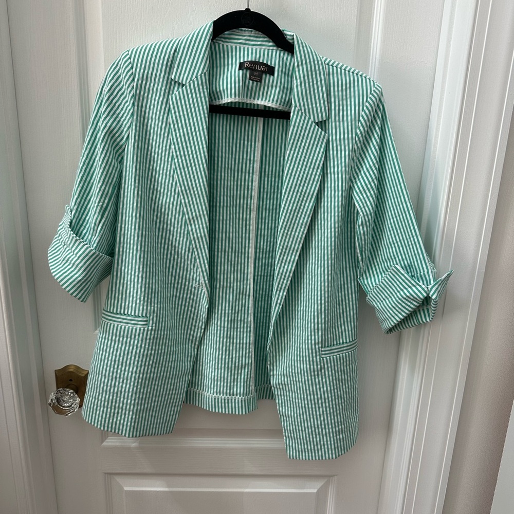 Renuar Green Seersucker Blazer and Skort Set